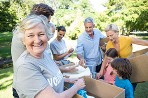 Volunteers helping out with boxes