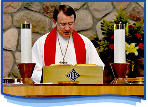 Clergyman giving a sermon at podium